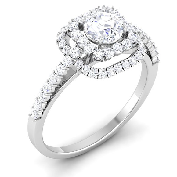 1.50 CTW IGI E-VS1 Round Solitaire Double Halo Diamond Engagement Ring 14K Gold - Picture 2 of 5